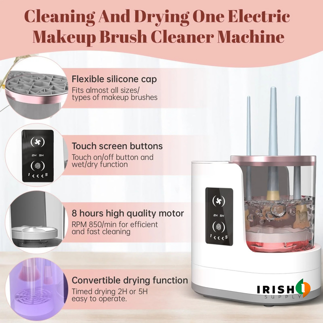 GLOWVORTEX 3 IN 1 Electric Makeup Brush Cleaner Machine With Brush Dryer Holder