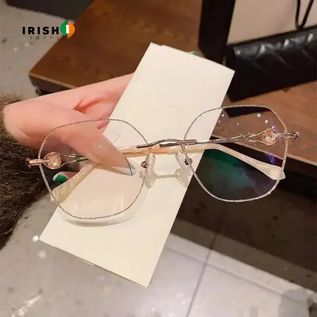 OPTIVISTA New Design Diamond Champagne Gold Rimless Reading Glasses