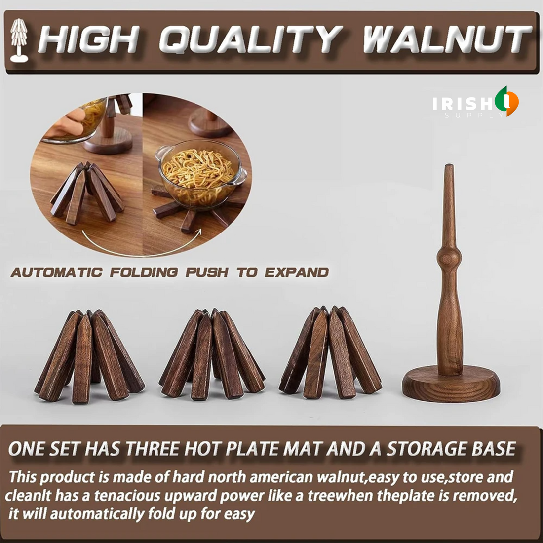 HEATGUARD Folding Black Walnut Hot Dish Holders (4pcs)