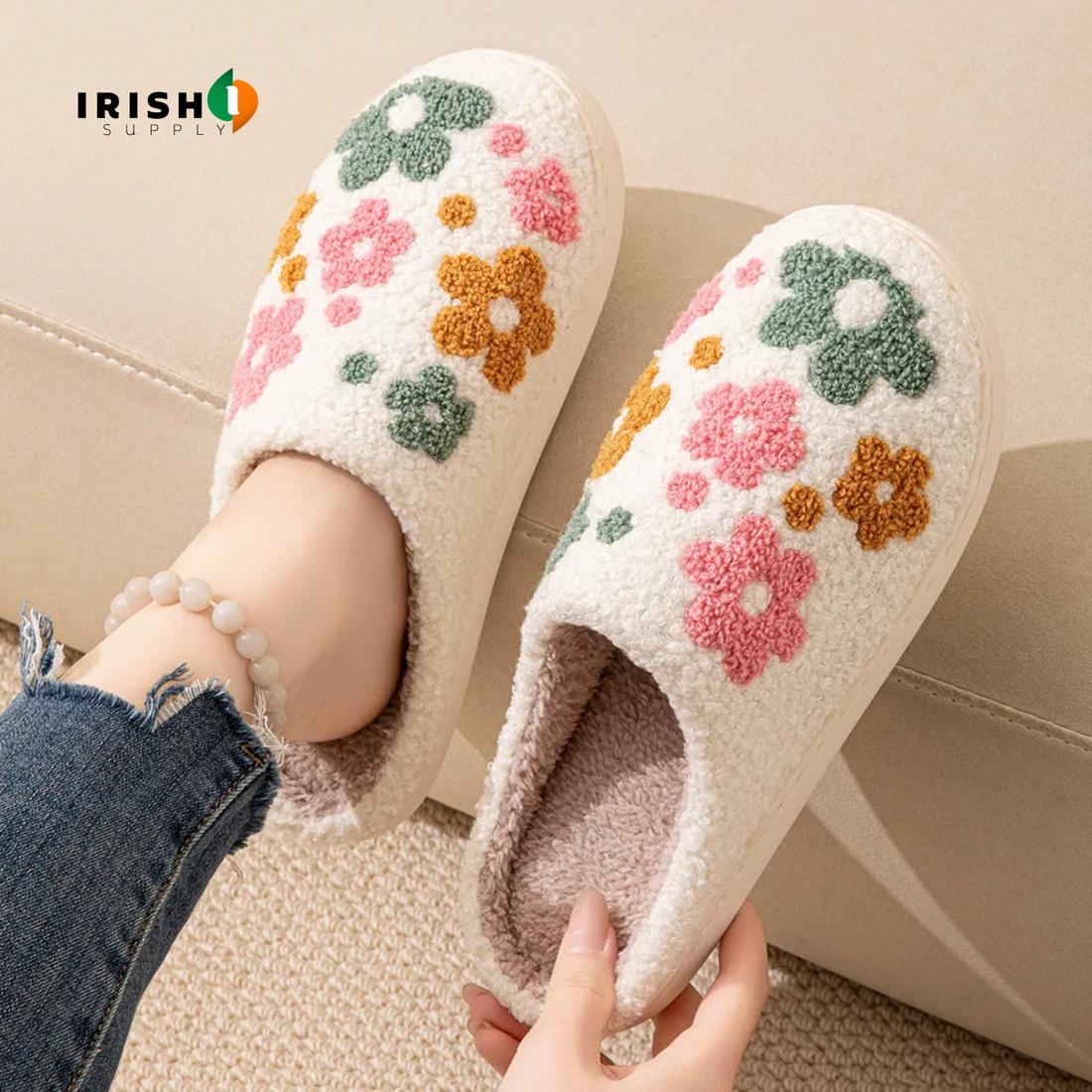 COZYLUX Non-slip Women's Floral Warm Cotton Slippers