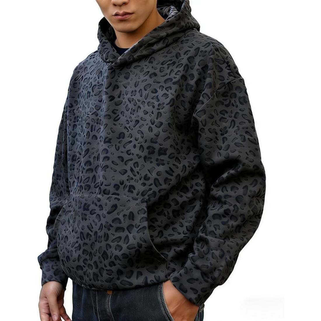 COZÉLINE Oversized Leopard Print Hoodie
