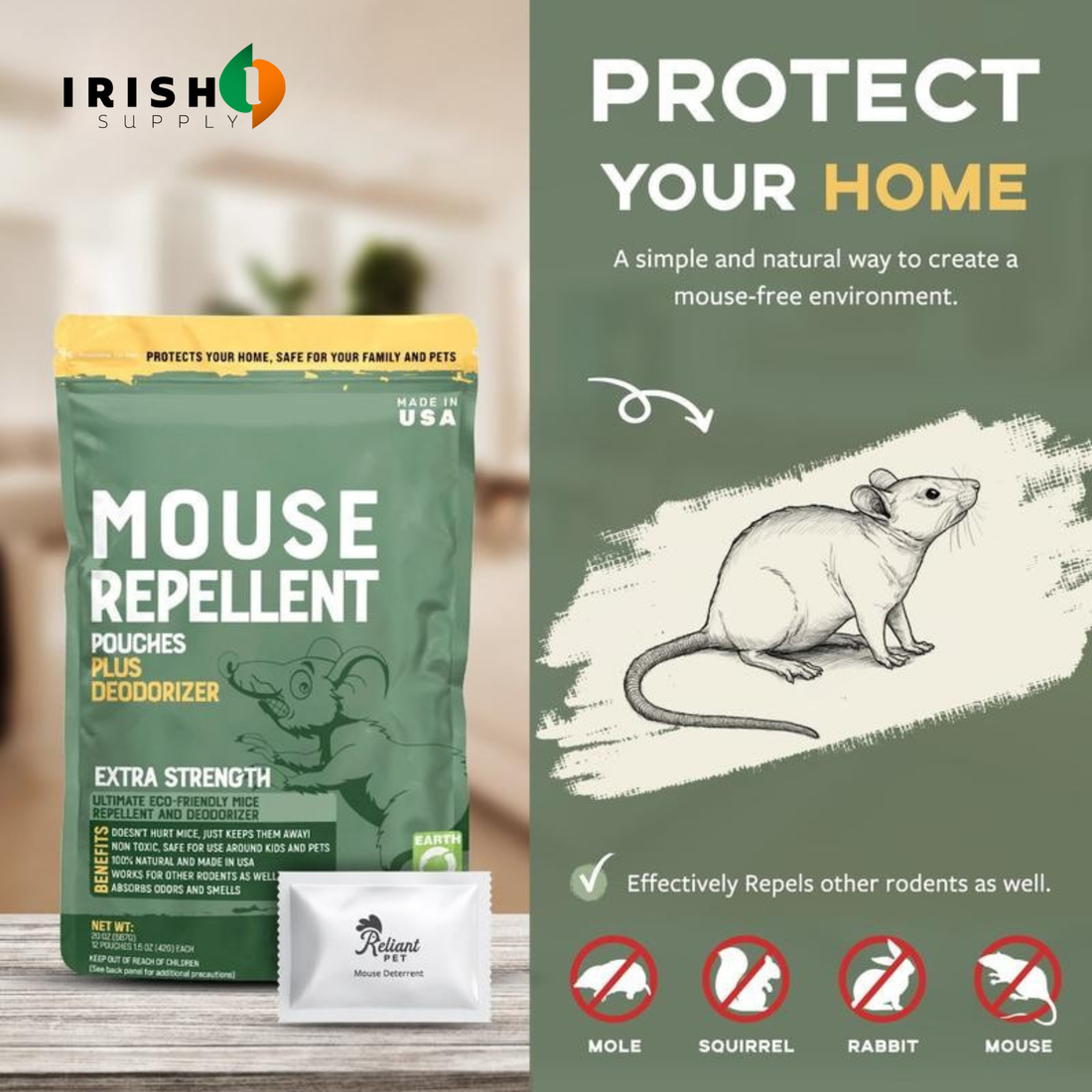 HOMEGUARD Non-Toxic Home Rodent Repellent 12 Pouches