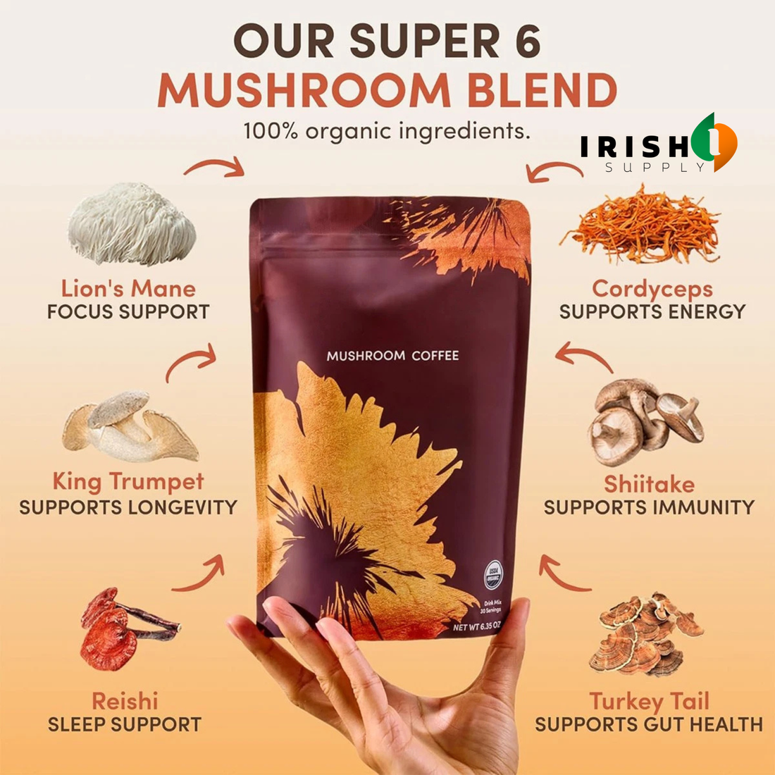 SMARTBREW Organic Cognitive Support Mushroom Coffee Powder (30 servings)