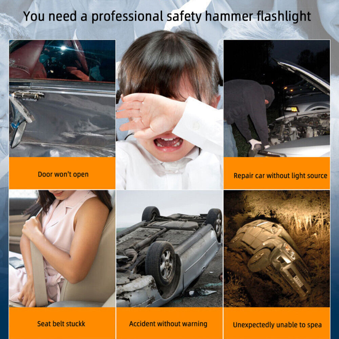FLASHBREAK 7in1 Flashlight Car Safety Hammer Portable Charger