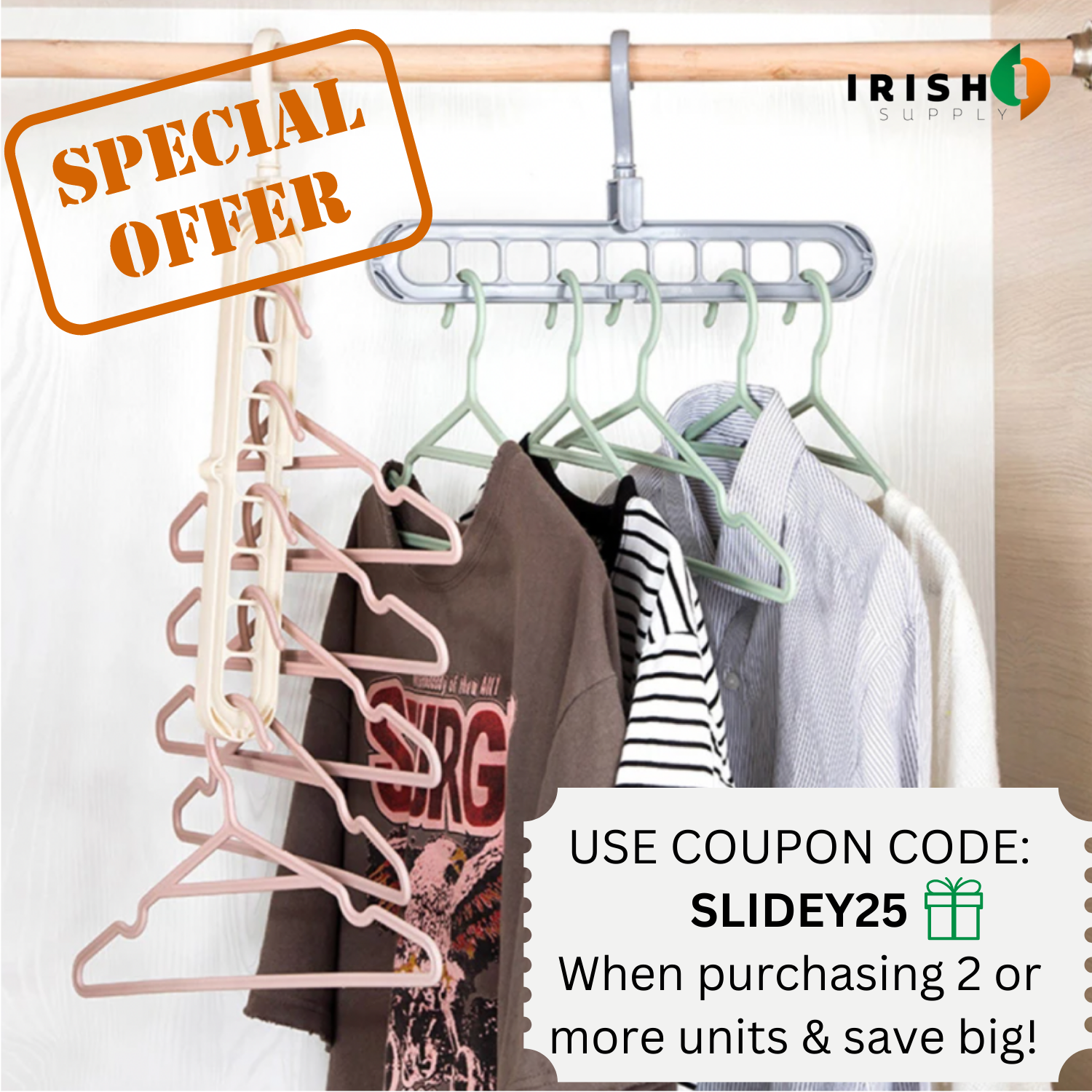 Irish Supply, Slidey™ Wardrobe Hanger Storage Expander